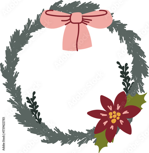 Christmas Wreath with Bow and Flower