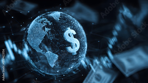 Global Currency on technology background, Money transfer, Stock market concept. Money transfer. Global Currency. Stock Exchange, Financial Background