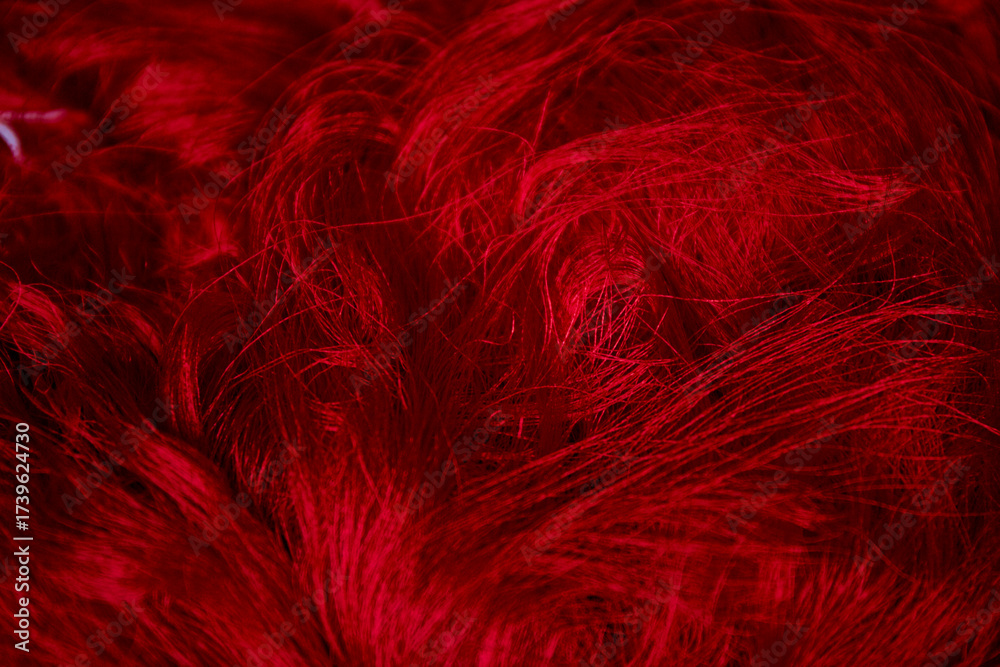 Fototapeta premium Red texture thread of silk background