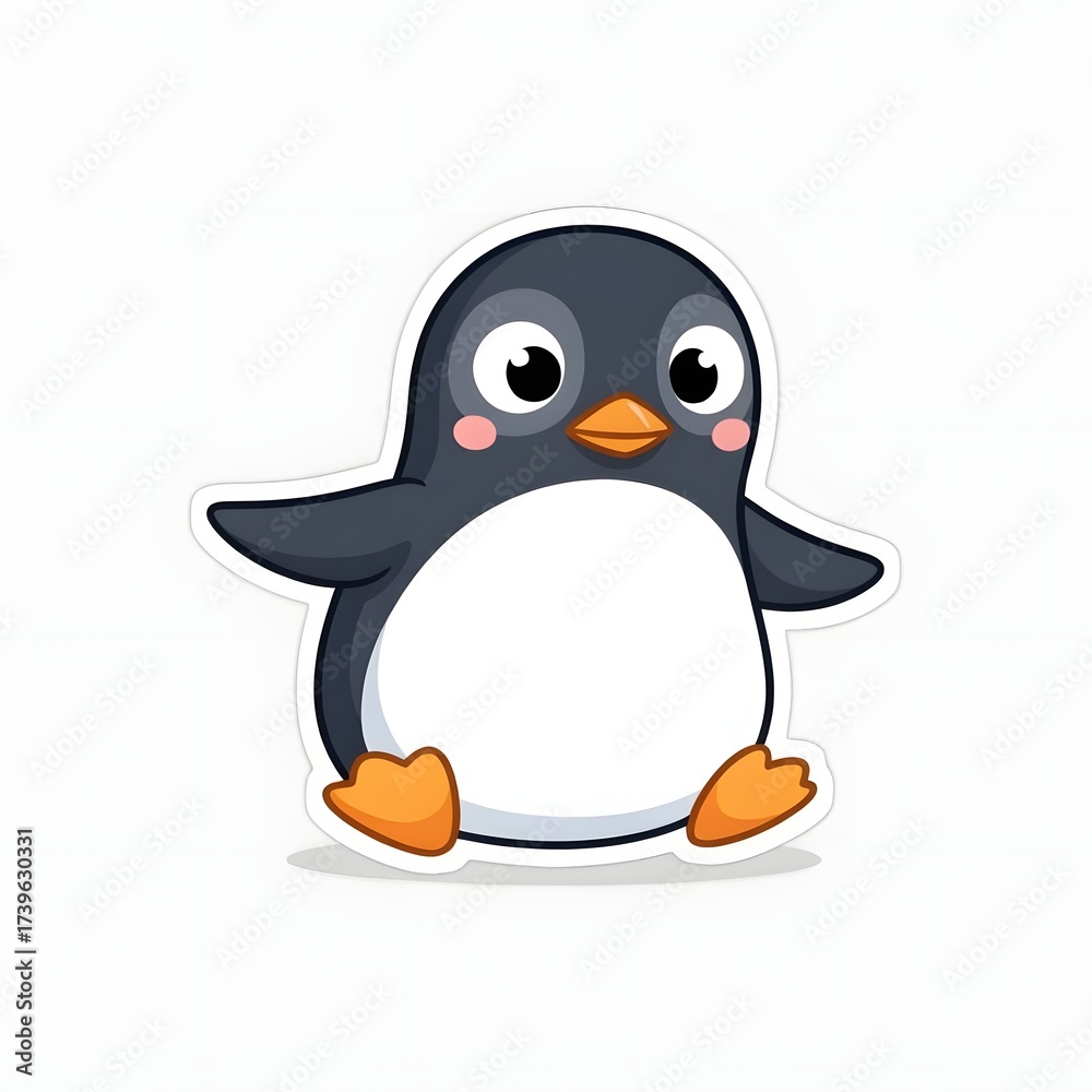 Obraz premium A funny cartoon illustration of a cute penguin character, a fun winter animal enjoying the cold antarctica ice