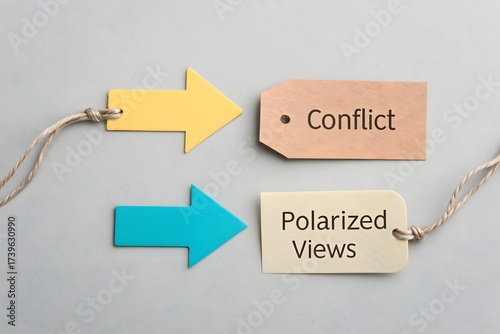 Paper arrows pointing in opposite directions representing conflict