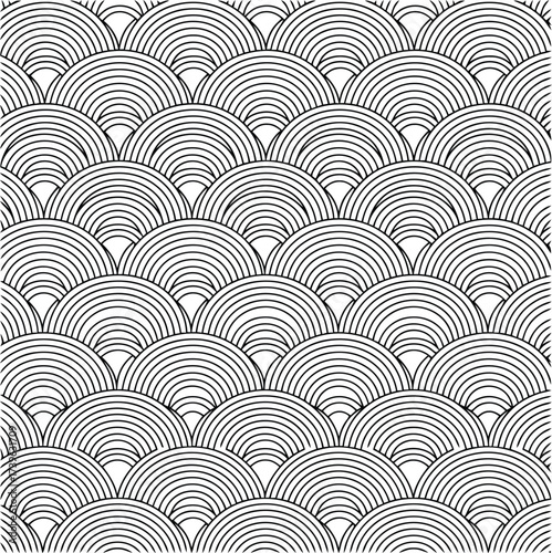 Vector seamless abstract pattern inspired by Jogja batik wave geometry, repetitive decorative half circle design background