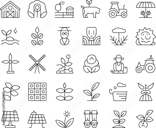 Agriculture and Farming Line Icons Seamless Pattern Depicting Rural Life and Sustainable Practices