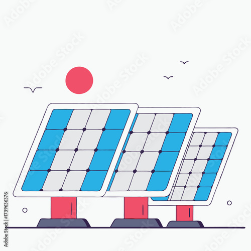 Modern solar panels generating clean energy under a bright sun