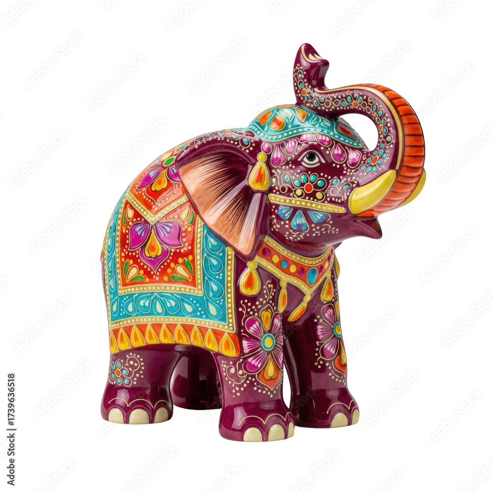 Obraz premium Ornate and colorful Indian elephant figurine statue, cultural symbol of good luck and wisdom.