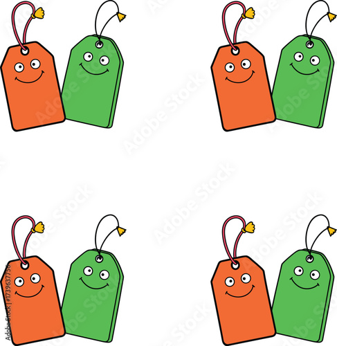 Premium vector pairs of smiling orange and green gift tags. 