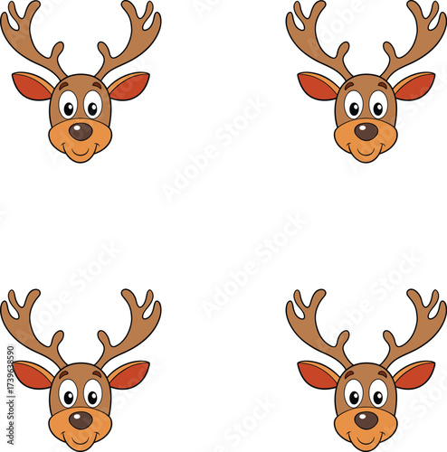 Premium vector illustration cartoon reindeer faces with antlers. 