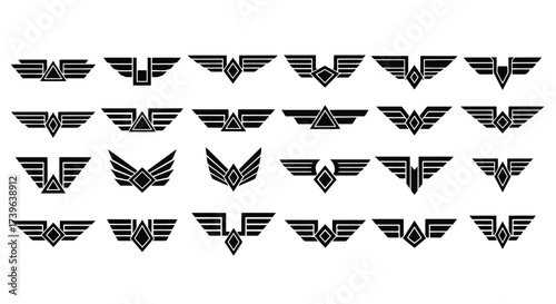 Vector illustration of assortment of wing and shield emblem designs