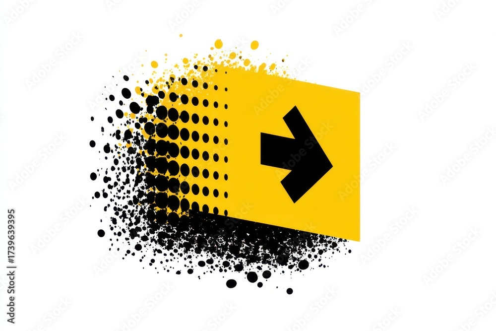 Fototapeta premium Yellow arrow banner with abstract halftone pattern in modern design