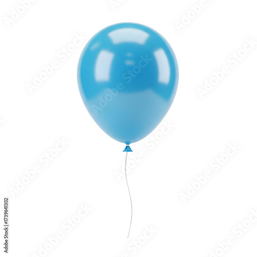 A single blue balloon floating with a thin string isolated on transparent background