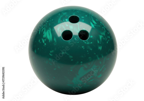 Green bowling ball isolated on white, sports equipment for bowling alley and recreational activity