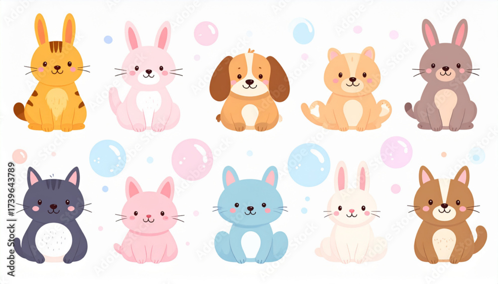 Fototapeta premium Friendly 3D Bubble Animals