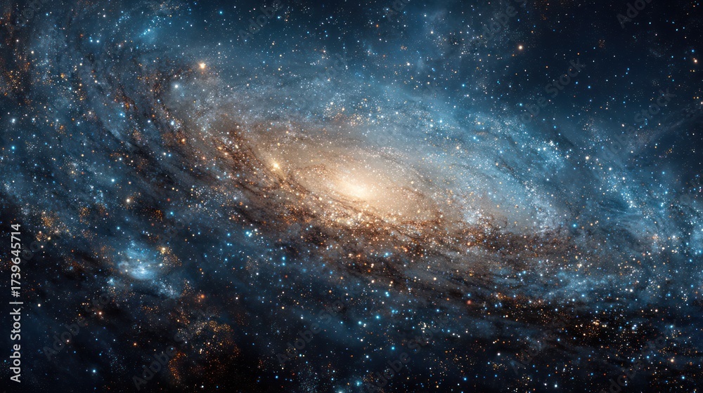 Fototapeta premium Breathtaking view of a distant spiral galaxy with bright core and swirling stars in deep space showcasing cosmic beauty and astronomical phenomena