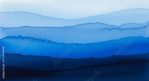 Abstract Blue Watercolor Landscape Painting Serene Mountain Layers Indigo Gradient Artwork