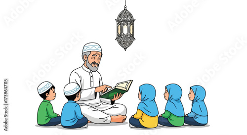 Islamic Teacher Reading Quran To Children In Class Education Faith and Tradition