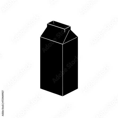 Illustration of a black carton box with a rectangular opening at the top on a white background on transparent background silhouette