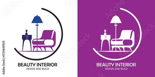 Furniture Interior Logo Design with Sofa and Lamp Icon