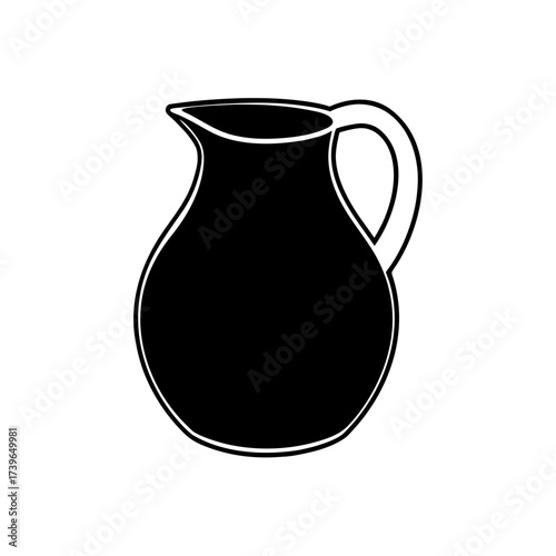 Illustration of a black pitcher with a handle and spout on a white background in simple vector style on transparent background silhouette