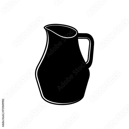Isolated black silhouette of a pitcher with a curved spout and a handle on a white background image on transparent background