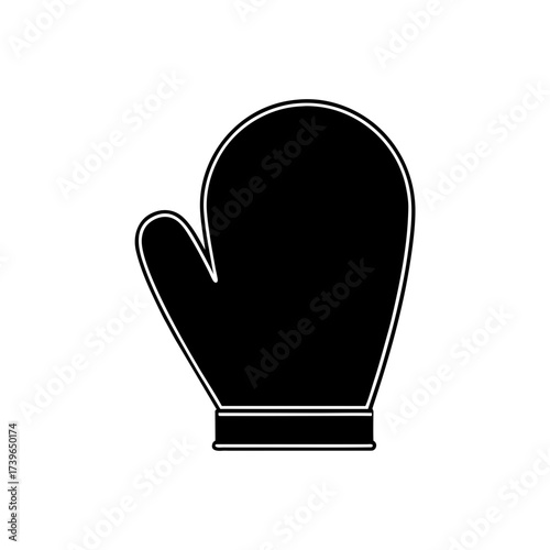 Illustration of a black oven mitt with a thick border and a thumb shape on the left side of the image on transparent background silhouette