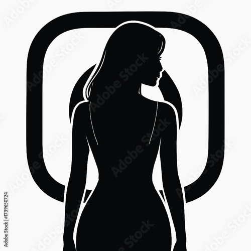 Elegant Woman Silhouette Profile in Dress Vector Illustration Black and White Beauty Fashion Portrait Social Media App Logo Design. Adobe Illustrator Artwork