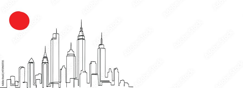 Obraz premium Sleek single line urban skyline illustration isolated on white background