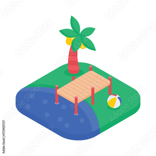 Wooden Pier Isometric vector Illustration 