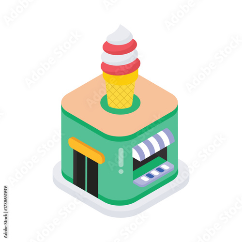 Ice Cram Shop Isometric vector Illustration 