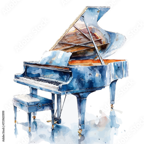 watercolor of Piano, vector, isolated on a white background.