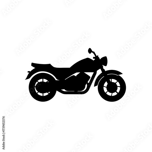 Silhouette depiction of a motorcycle with visible wheels seat and handlebars on a white background on transparent background