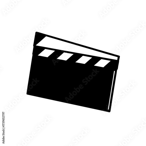 Isolated black and white illustration of a film clapperboard used in movie production and filmmaking on transparent background silhouette