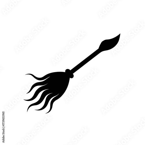 Silhouette of a witch's broom with a long handle and bristles isolated on a white background image here on transparent background