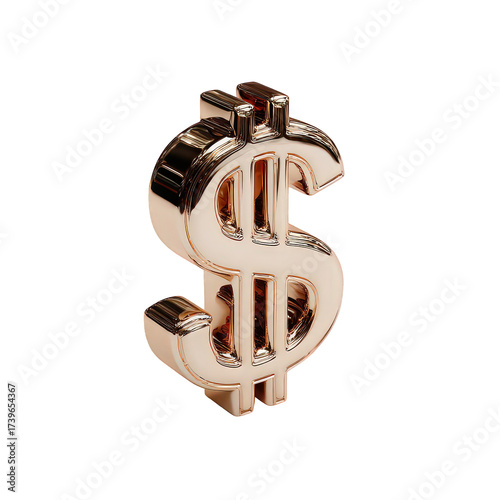Rose Gold Dollar Sign 3D Render on Black Background