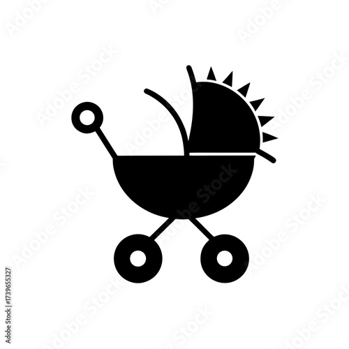 Silhouette of a baby stroller with canopy on transparent background