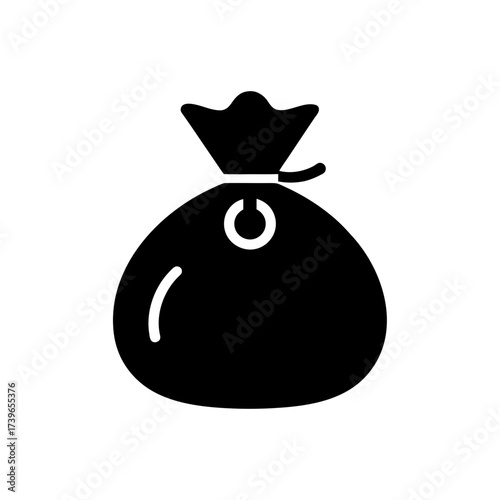 Simple black sack with a tied top design on transparent background silhouette