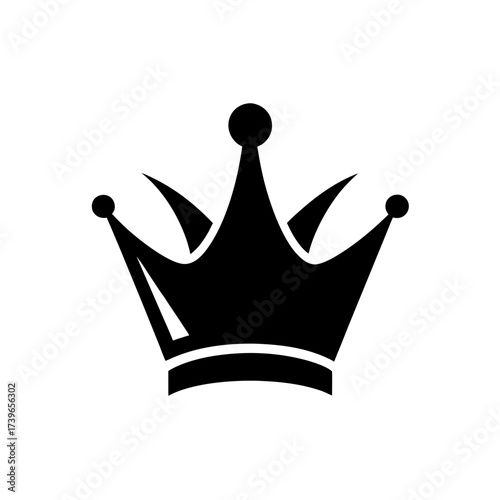 Simple black silhouette of royal crown art on transparent background