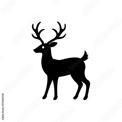 Silhouette of a deer with large antlers on transparent background