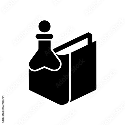 Chemistry flask and book graphic design icon on transparent background silhouette