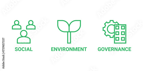ESG web icon vector illustration design concept. Environment, Social, and Governance of corporate sustainability performance for investment screening.