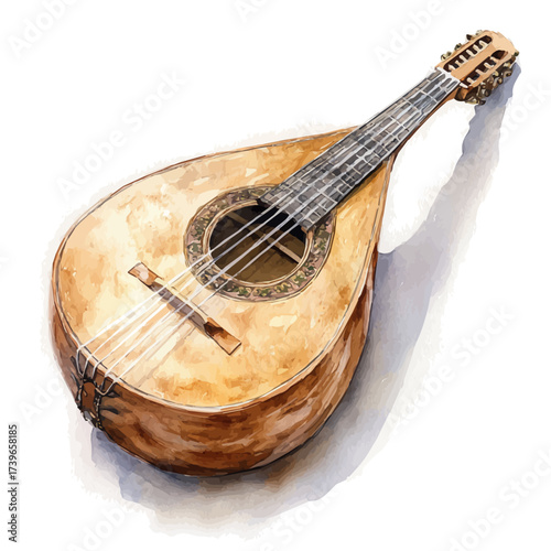 watercolor of Oud, vector, isolated on a white background.