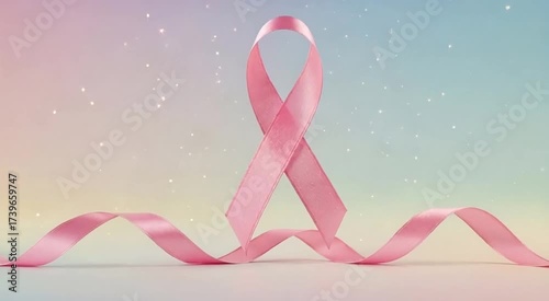 Elegant pink ribbon gracefully dancing in a video symbolizing breast cancer awareness with inspiring hope and shimmering support for survivors