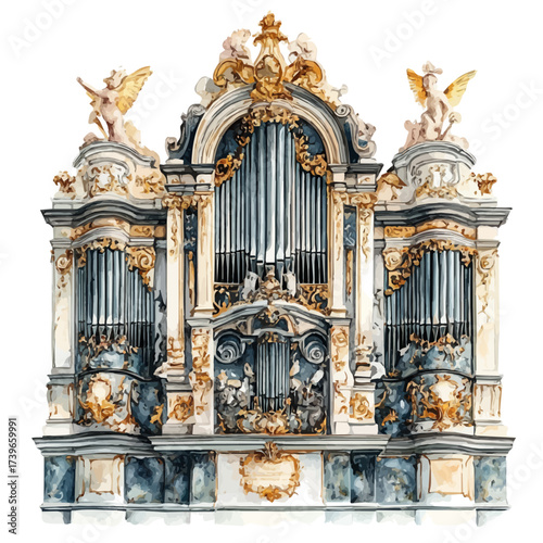 watercolor vector of Organ, isolated on a white background.