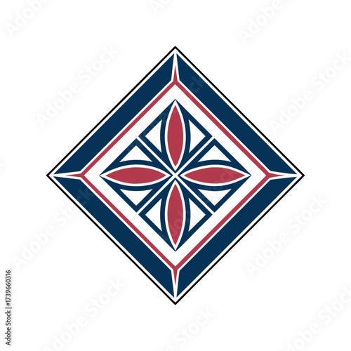 Geometric Floral Pattern in Red and Blue Diamond Shape Vector Design