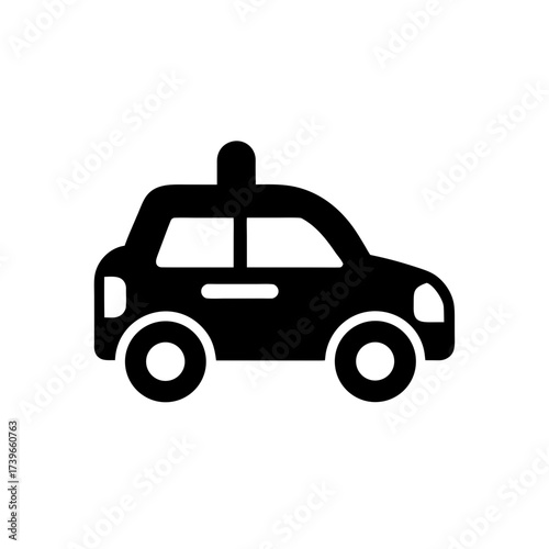 Illustration of a black police car icon on transparent background silhouette