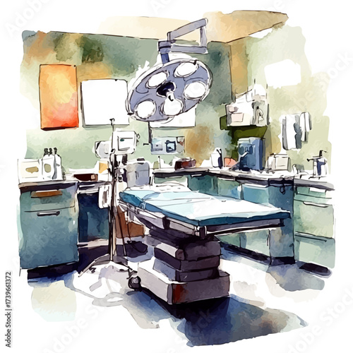 Operating Room, watercolor clipart vector, isolated on a white background.
