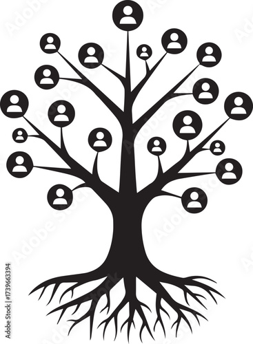 Stylized Tree with Profile Silhouettes for Connection, Identity & Organizational Themes