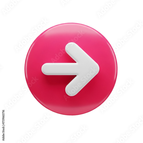 Right arrow icon on pink circle isolated on transparent background