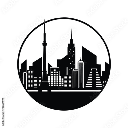 City skyline vector silhouette illustration at night