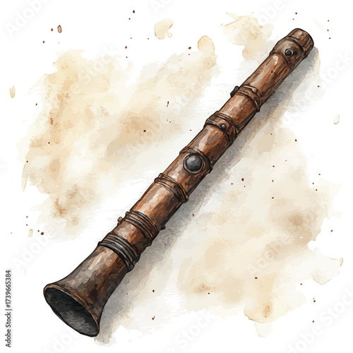 Oboe, watercolor clipart vector, isolated on a white background.
