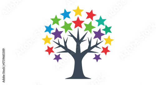 Vibrant star tree showcasing growth, positivity, and colorful celebration, symbolizing aspirations
